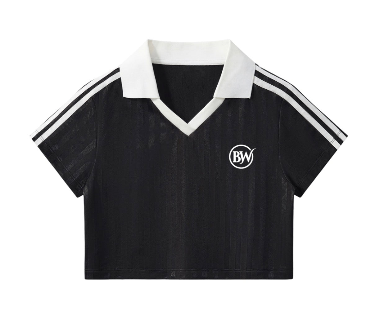 BW Contrast Collar Striped Cropped Jersey
