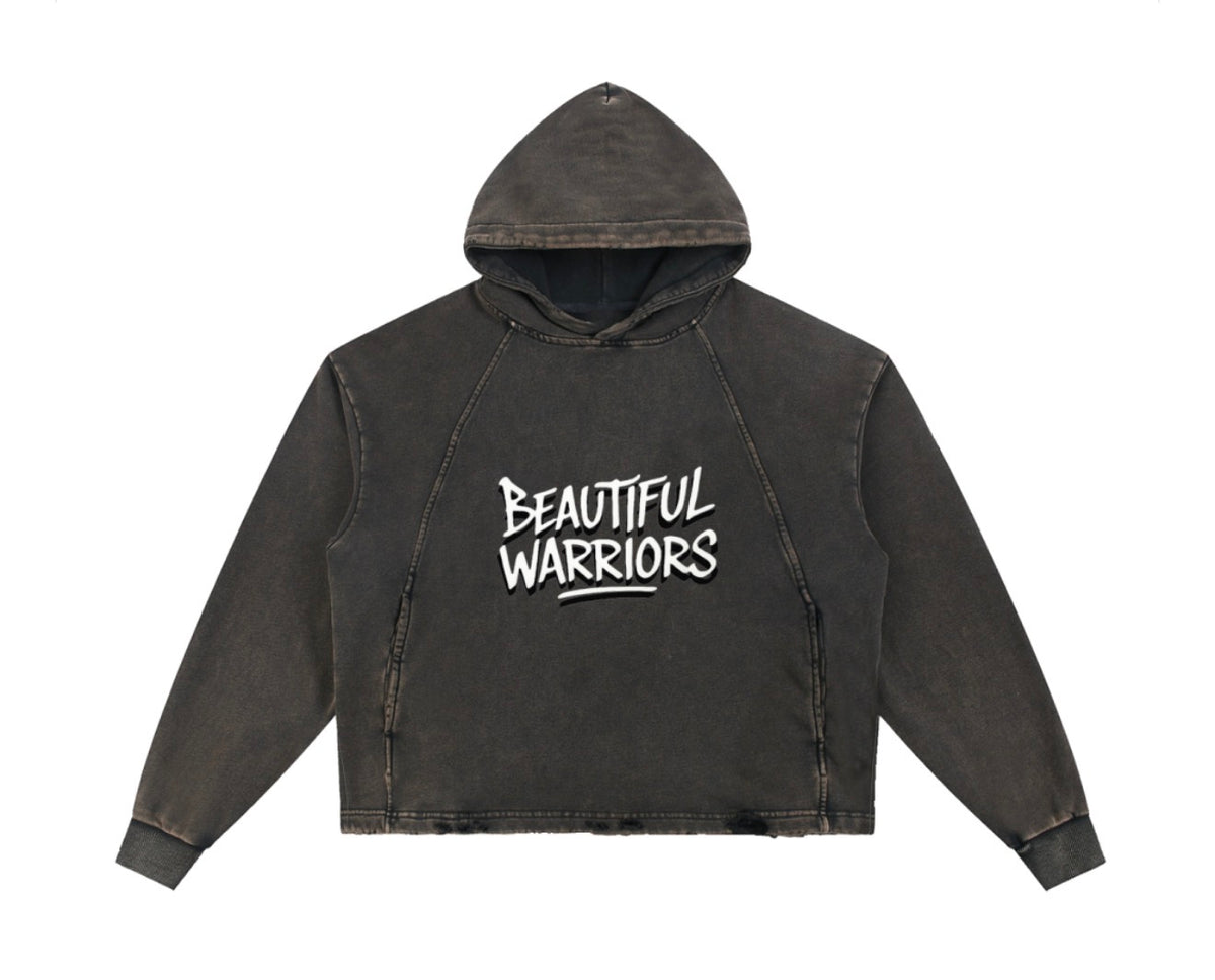 BW UNISEX Vintage Washed Frayed-Hem Hoodie