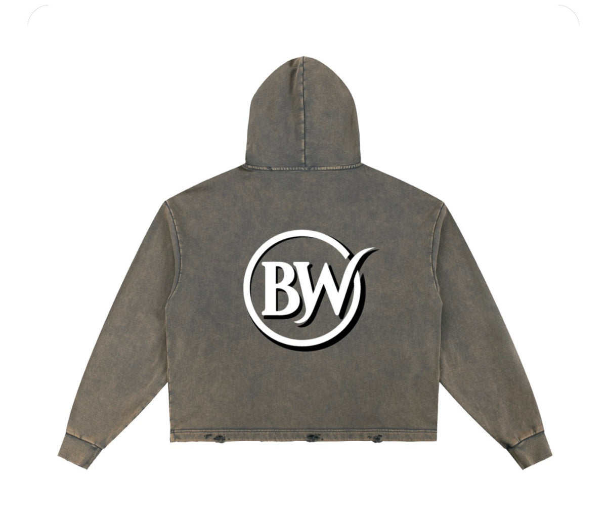 BW UNISEX Vintage Washed Frayed-Hem Hoodie