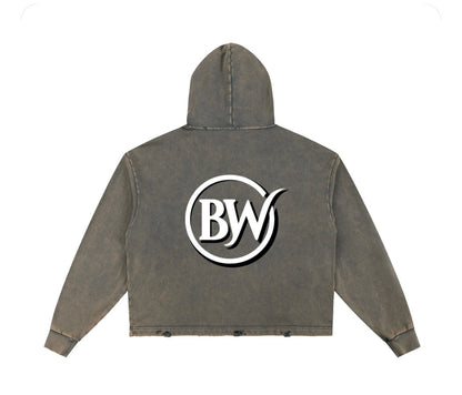 BW UNISEX Vintage Washed Frayed-Hem Hoodie