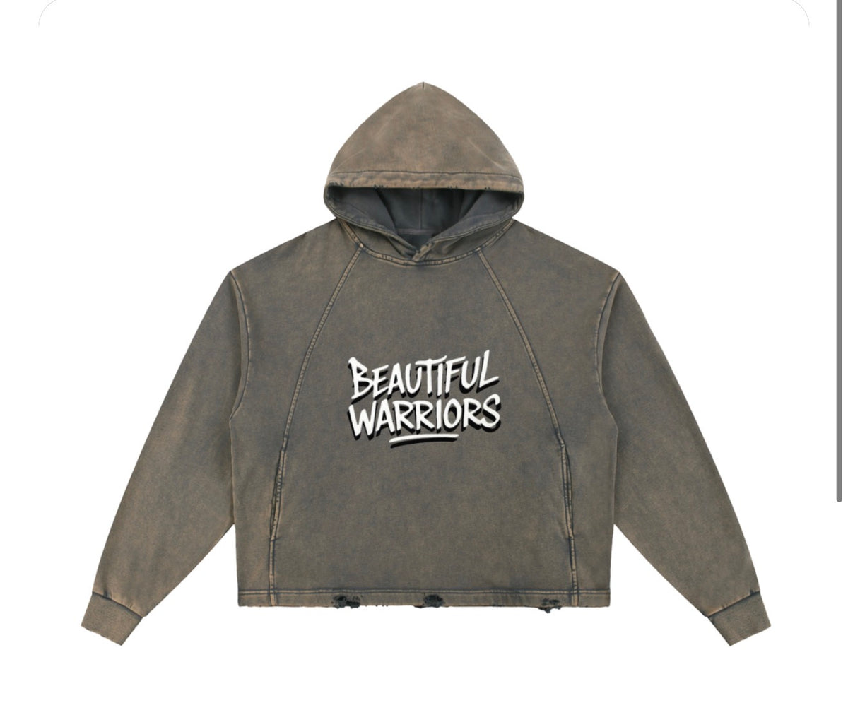 BW UNISEX Vintage Washed Frayed-Hem Hoodie