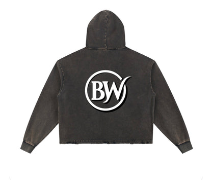 BW UNISEX Vintage Washed Frayed-Hem Hoodie