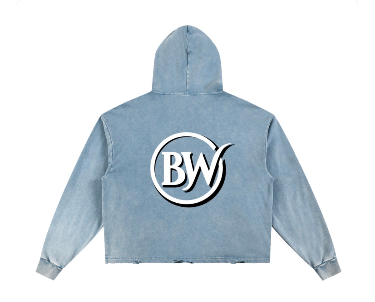 BW UNISEX Vintage Washed Frayed-Hem Hoodie