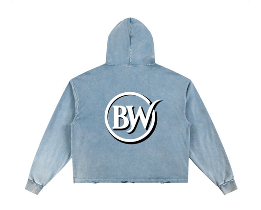 BW UNISEX Vintage Washed Frayed-Hem Hoodie