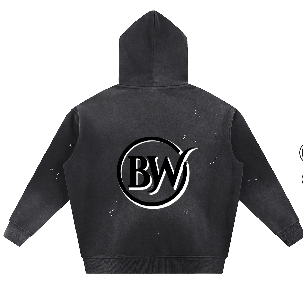 BW Vintage Washed Frayed Fleece Hoodie (BW Back Logo)