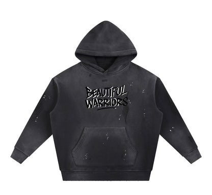 BW Vintage Washed Frayed Fleece Hoodie (Strength looks good on you)