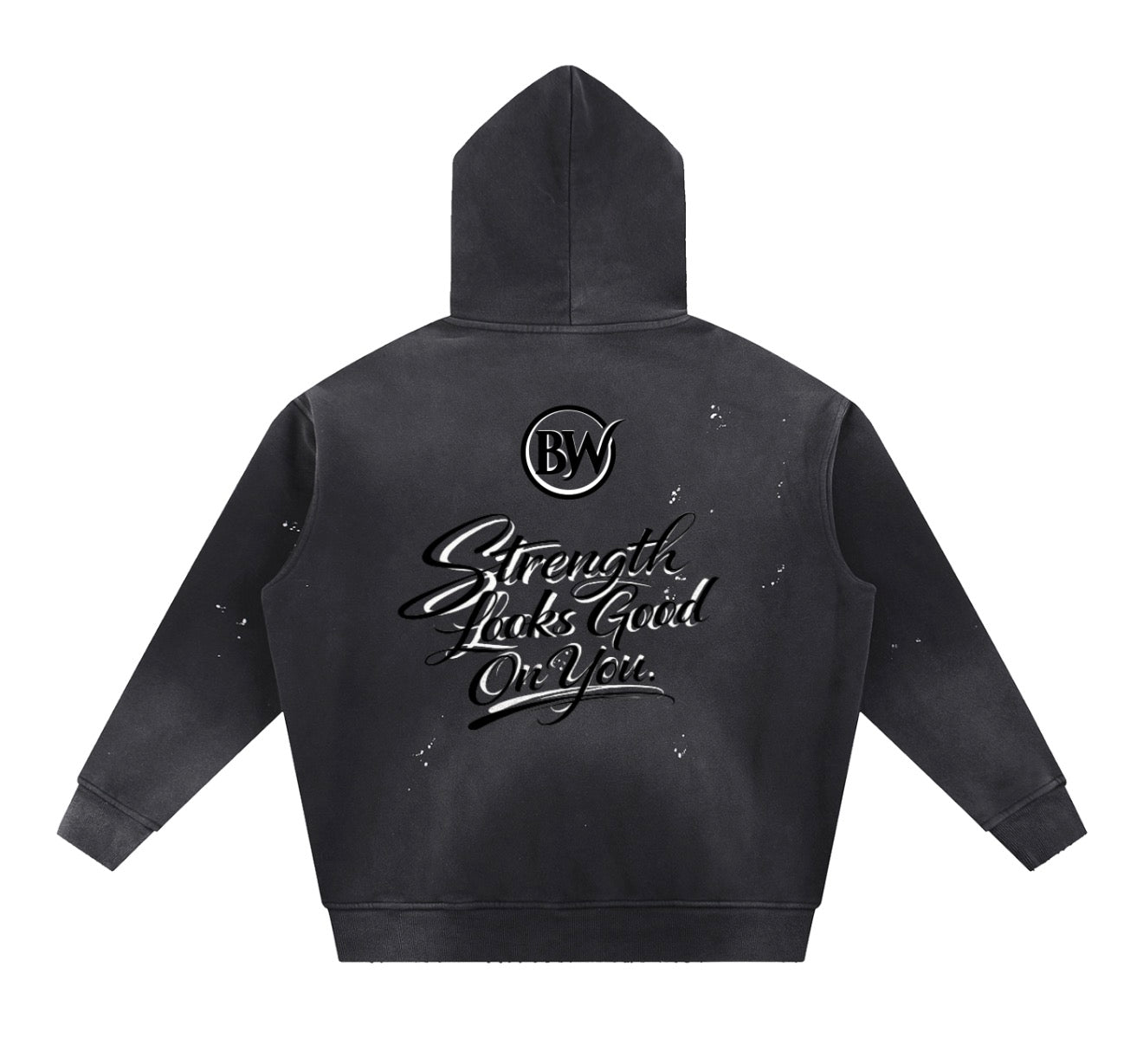 BW Vintage Washed Frayed Fleece Hoodie (Strength looks good on you)