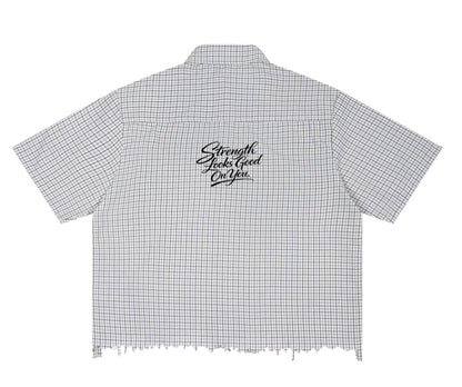 BW Unisex Distressed Plaid Boxy Shirt