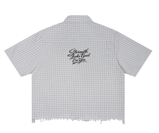 BW Unisex Distressed Plaid Boxy Shirt
