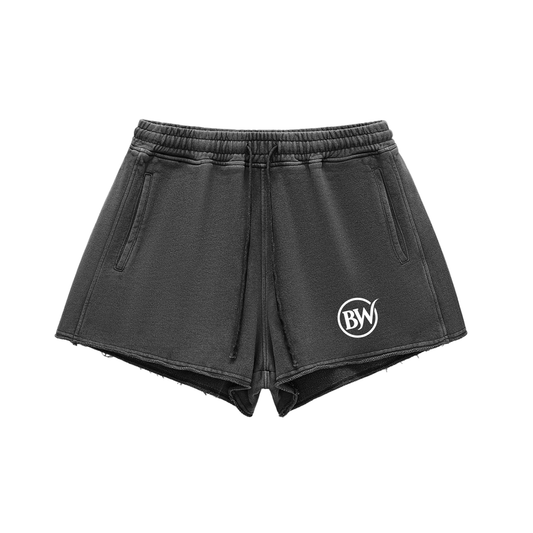 BW Snow Washed Raw Edge Drawstring Shorts